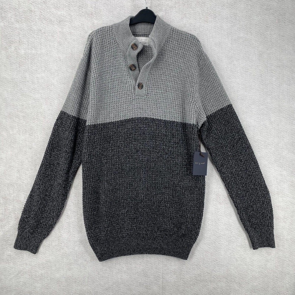 NEW Day & Age Henley Knit Sweater Mens LARGE Pullover Fisherman Waffle Knit Gray